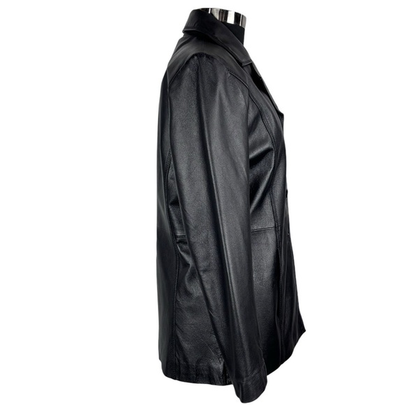 VINTAGE 90S NEW YORK & CO BLACK LEATHER NOTCHED COLLAR BUTTON DOWN BLAZER JACKET - Picture 8 of 13